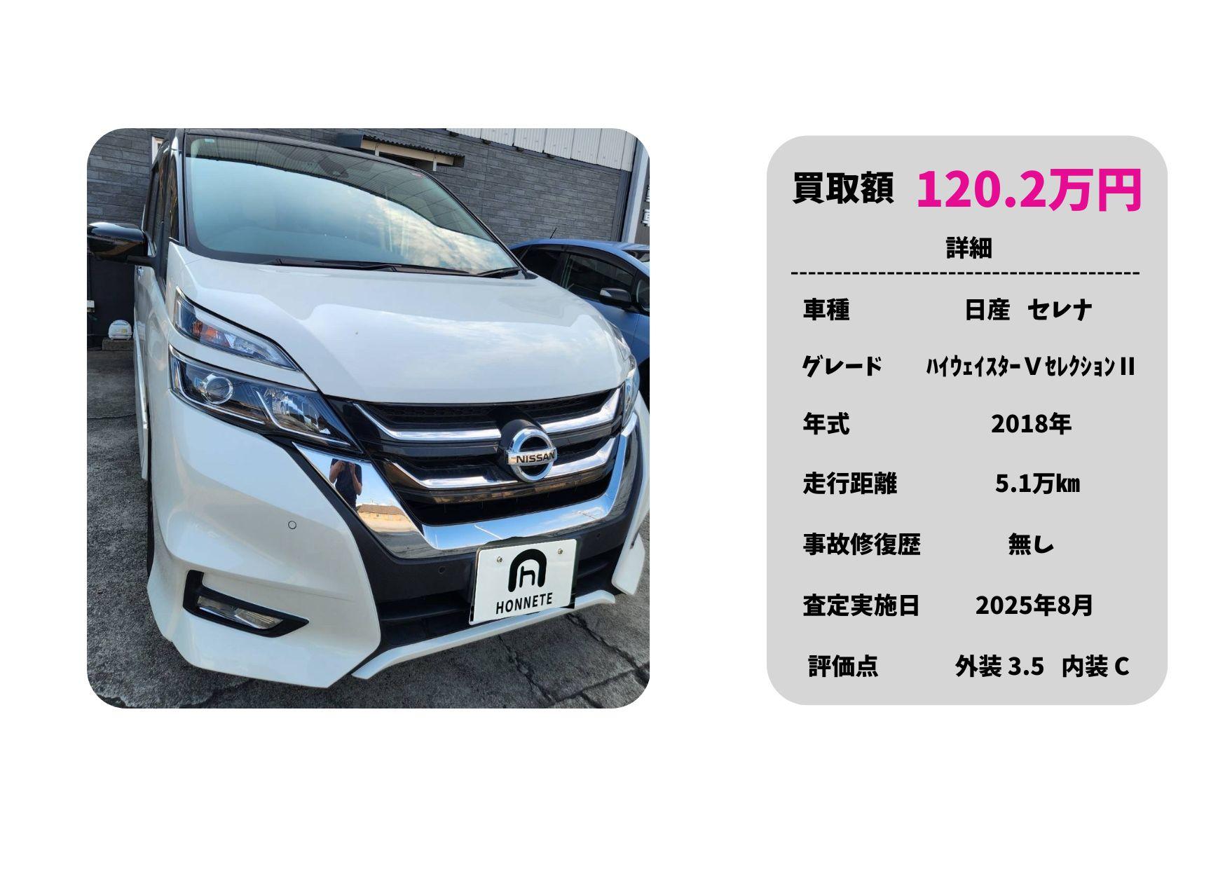 ニッサン セレナ 中古車買取 豊明